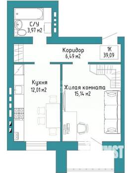 1-к квартира, вторичка, 39м2, 2/4 этаж