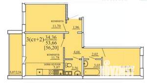 3-к квартира, сданный дом, 56м2, 4/10 этаж