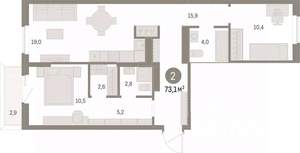 2-к квартира, вторичка, 73м2, 3/15 этаж