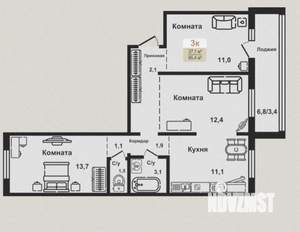 3-к квартира, вторичка, 65м2, 6/10 этаж