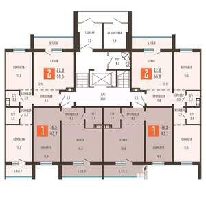 2-к квартира, вторичка, 57м2, 1/10 этаж