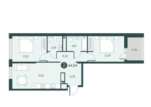 2-к квартира, сданный дом, 65м2, 6/12 этаж