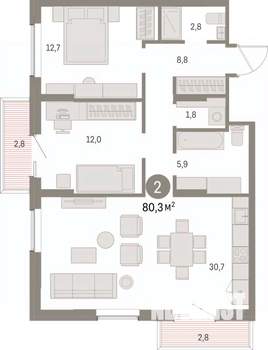 2-к квартира, вторичка, 80м2, 9/15 этаж