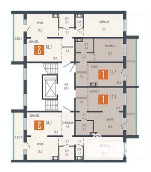 2-к квартира, вторичка, 52м2, 8/10 этаж