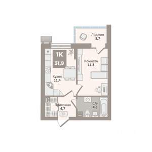 1-к квартира, вторичка, 32м2, 9/9 этаж