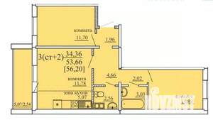 3-к квартира, сданный дом, 56м2, 10/10 этаж