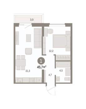 1-к квартира, вторичка, 46м2, 3/15 этаж