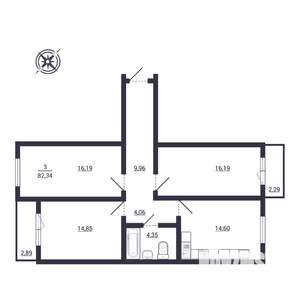 3-к квартира, строящийся дом, 82м2, 3/3 этаж