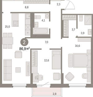 2-к квартира, вторичка, 87м2, 9/15 этаж