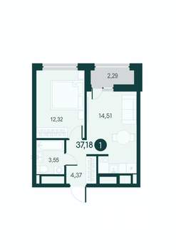 1-к квартира, вторичка, 37м2, 8/12 этаж