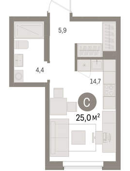 Студия квартира, вторичка, 25м2, 5/15 этаж