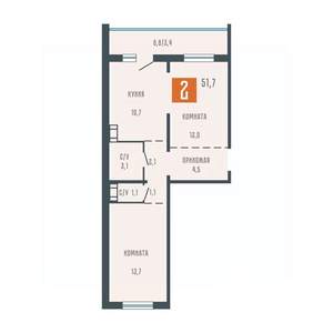 2-к квартира, сданный дом, 52м2, 2/10 этаж