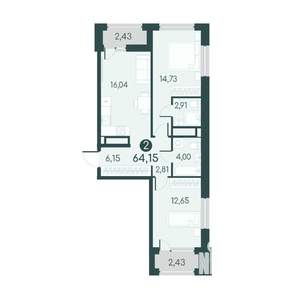 2-к квартира, вторичка, 64м2, 11/12 этаж