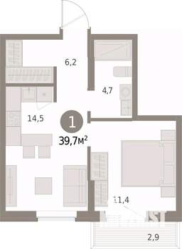 1-к квартира, вторичка, 40м2, 7/9 этаж