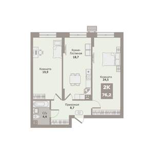 2-к квартира, вторичка, 76м2, 1/9 этаж