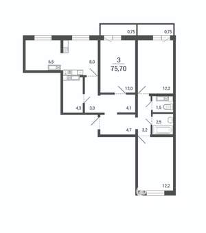 3-к квартира, строящийся дом, 76м2, 3/10 этаж