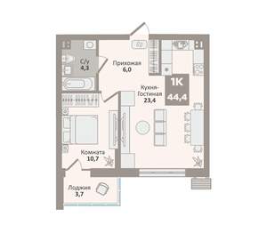 1-к квартира, вторичка, 44м2, 9/9 этаж