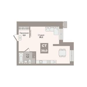 Студия квартира, вторичка, 39м2, 1/9 этаж