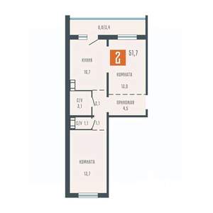 2-к квартира, вторичка, 52м2, 6/10 этаж