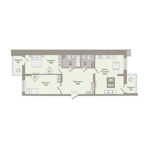 2-к квартира, вторичка, 83м2, 6/9 этаж