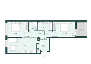 2-к квартира, сданный дом, 65м2, 2/12 этаж