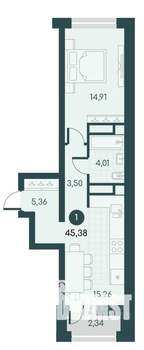 1-к квартира, вторичка, 45м2, 7/12 этаж