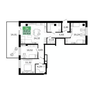 3-к квартира, вторичка, 105м2, 1/12 этаж