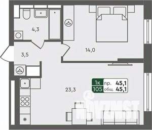1-к квартира, строящийся дом, 45м2, 5/7 этаж