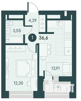 1-к квартира, вторичка, 37м2, 9/12 этаж