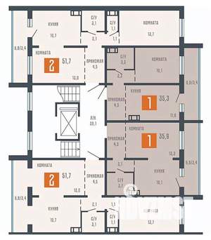 2-к квартира, сданный дом, 52м2, 9/10 этаж