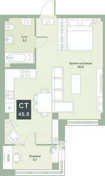 Студия квартира, вторичка, 46м2, 7/17 этаж