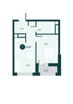 1-к квартира, вторичка, 39м2, 5/12 этаж