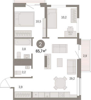 2-к квартира, вторичка, 66м2, 4/15 этаж