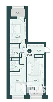 2-к квартира, вторичка, 65м2, 9/12 этаж