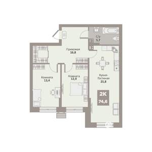 2-к квартира, вторичка, 75м2, 2/9 этаж