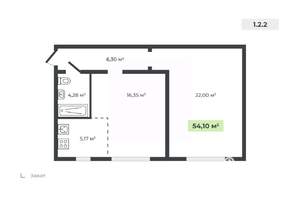 2-к квартира, вторичка, 54м2, 1/4 этаж