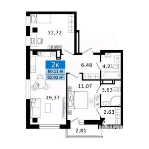 2-к квартира, вторичка, 63м2, 12/16 этаж