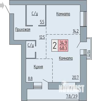 2-к квартира, строящийся дом, 68м2, 2/17 этаж