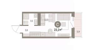 Студия квартира, вторичка, 23м2, 7/9 этаж