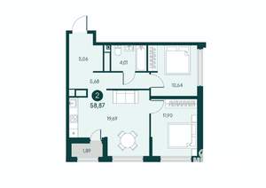 2-к квартира, вторичка, 59м2, 5/12 этаж