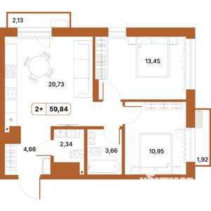 2-к квартира, строящийся дом, 60м2, 9/14 этаж
