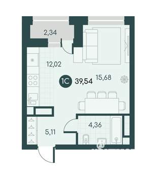 Студия квартира, вторичка, 40м2, 5/12 этаж