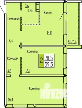 2-к квартира, строящийся дом, 60м2, 5/10 этаж