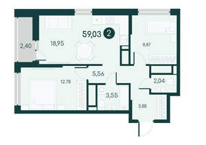 2-к квартира, вторичка, 59м2, 4/12 этаж