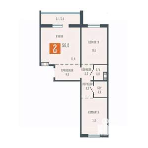 2-к квартира, вторичка, 57м2, 8/10 этаж