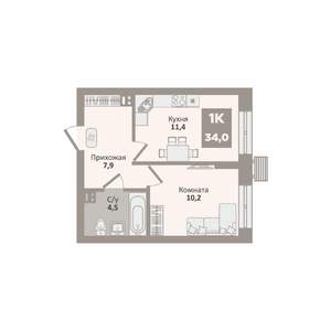 1-к квартира, вторичка, 34м2, 1/9 этаж