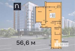 2-к квартира, строящийся дом, 57м2, 8/10 этаж