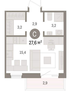 Студия квартира, вторичка, 28м2, 8/15 этаж