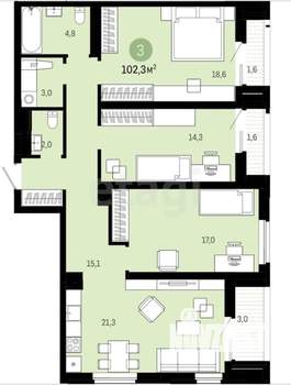 3-к квартира, вторичка, 102м2, 5/17 этаж