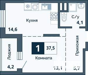 1-к квартира, сданный дом, 38м2, 14/19 этаж
